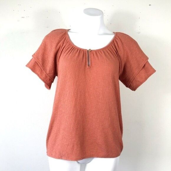 Madewell Texture & Thread Tiered Sleeve Orange Blouse Top XS Boho Cottagecore - Picture 6 of 16